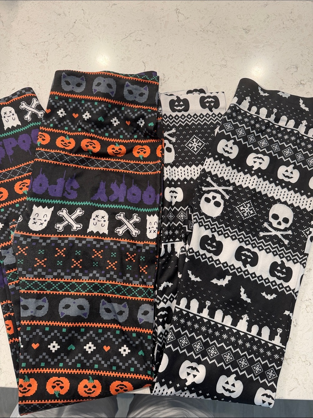 No Boundaries Halloween 2 pair of Print Leggings - Black, Orange, White, Purple